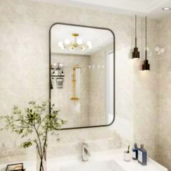 Aluminum Alloy Framed Rounded Black Wall Mirror 26 in. W x 38 in. H Rectangular - Picture 2 of 3